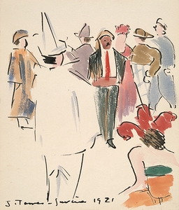 Artists’ Ball. Pierrot and Figures Standing [1921] by Joaquín Torres–García [1874–1949]